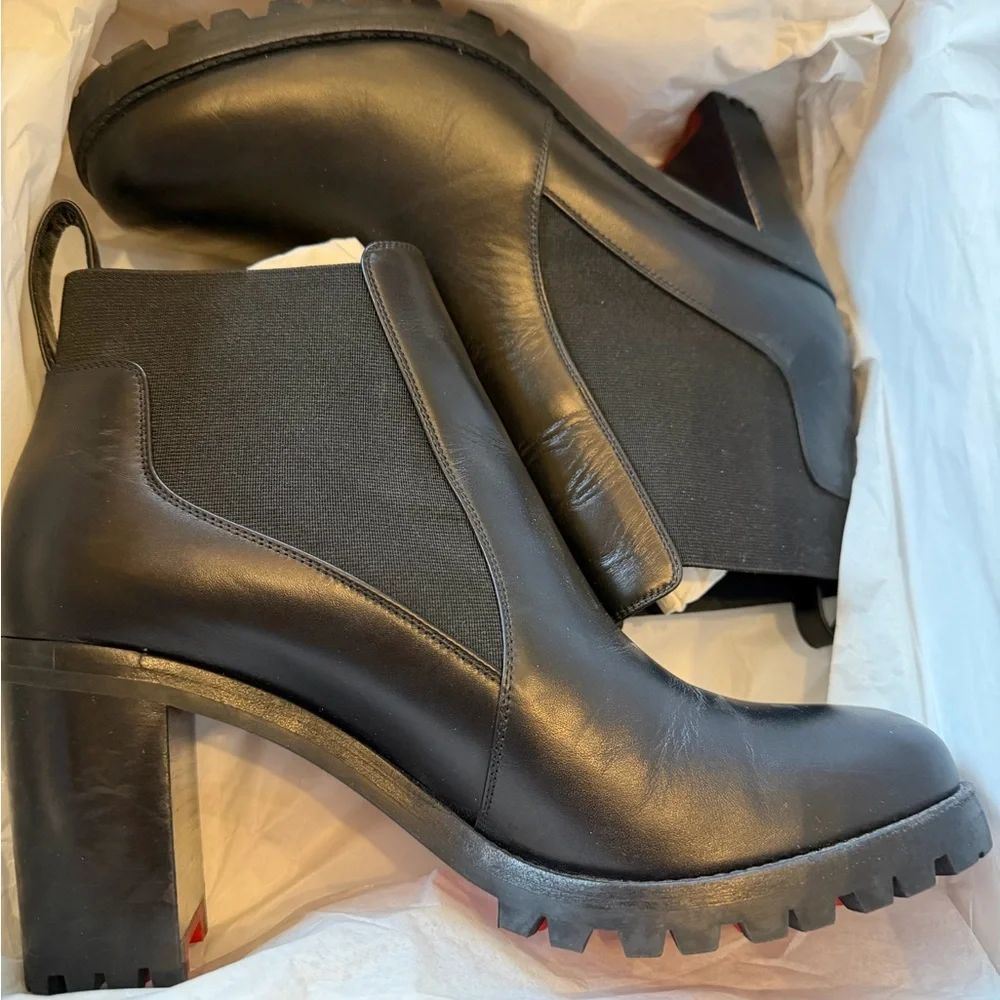 Christian Louboutin Black Chunky Heel Boots - Picture 3 of 8